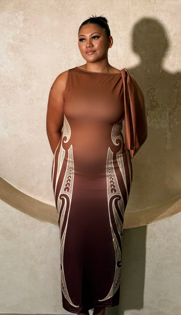 Ātaahua Knot Dress - Brown